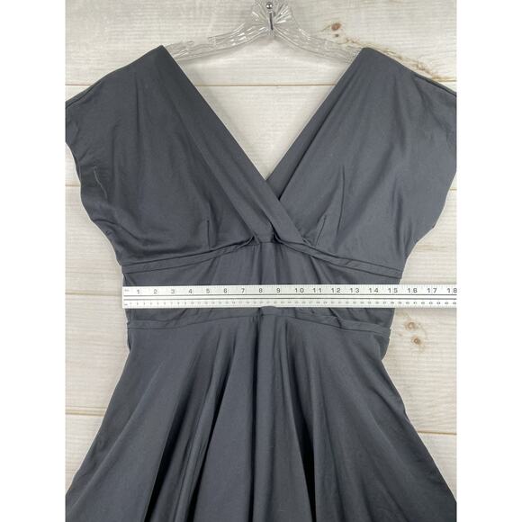 Retrospec'd Dress Sz 10 Black Deep V Stretch Fit & Flare Retro Pinup Vintage - Picture 4 of 9